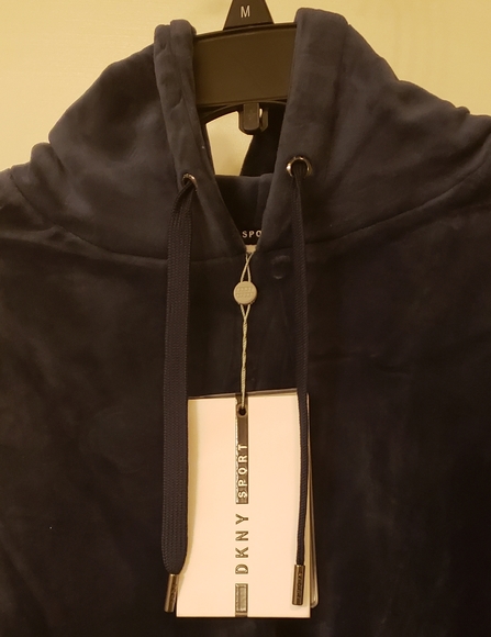 DKNY Plush Velvet pullover cropped hoodie - Picture 2 of 7